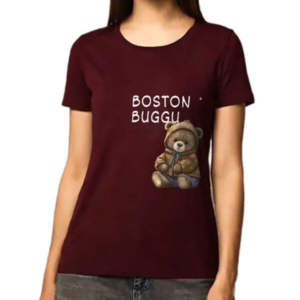 Women Luxury T-shrit Teddy Buggu Design  Maroon Colour - Image 4